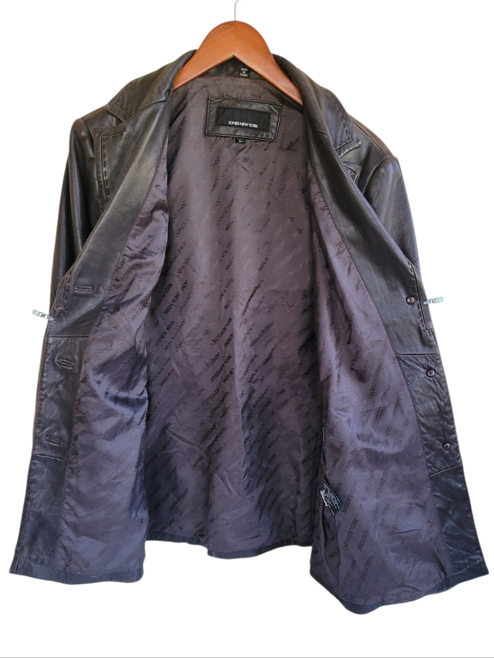 Jones New York Leather Jacket Butoon Up Chocolate Brown Womens Large - Picture 5 of 9